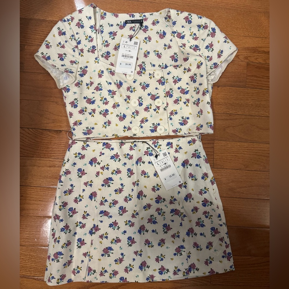 NWT Zara floral cropped set
